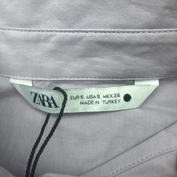 Zara Voluminous Purple Poplin Shirt Button Front Crop Puffy Sleeve Top Sz S NEW - Picture 6 of 9